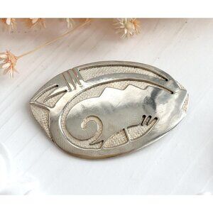 Hopi Overlay Modernist Pewter Abstract Large Oval Vintage Brooch Lapel Pin